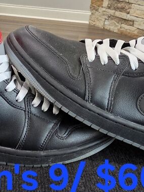 Jordan 1s Black Leather Casual Sneakers with White Laces